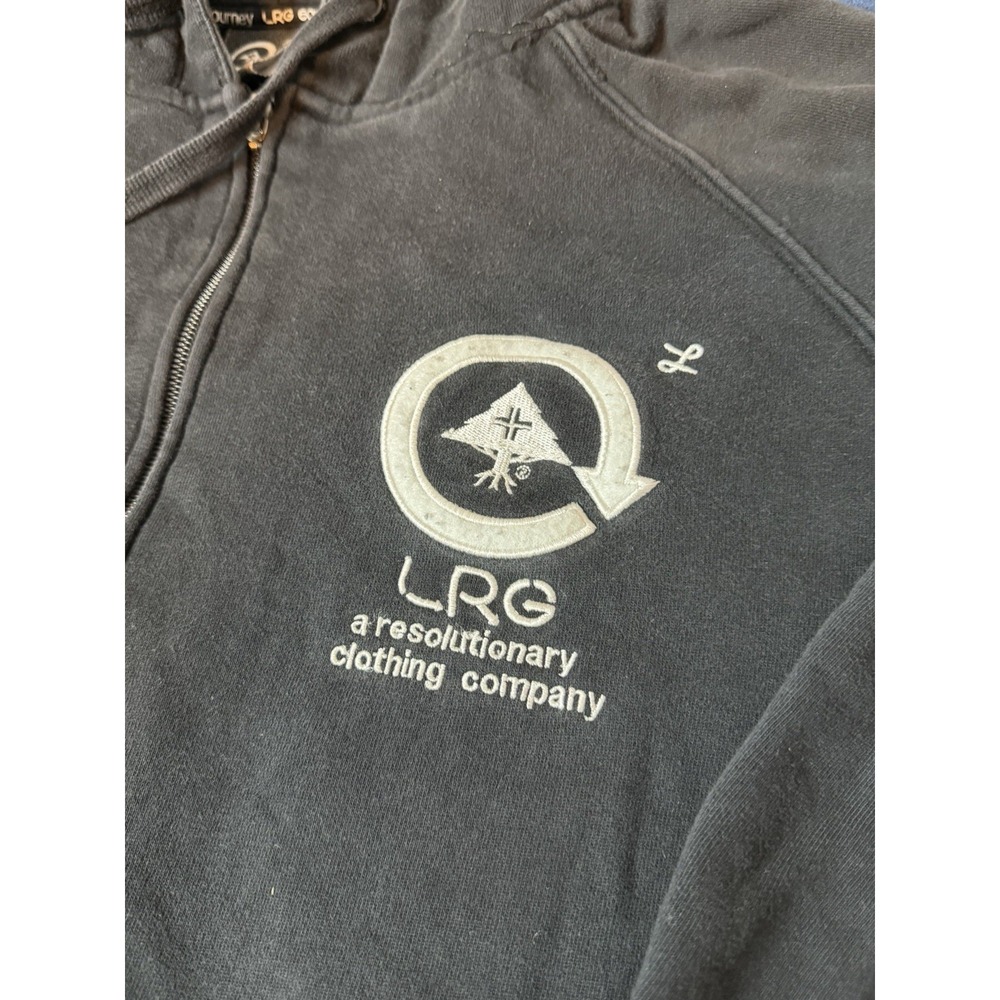 Y2K LRG Heavy Cotton Warehouse Hoodie Mens Sz M Black Full Zip Distressed